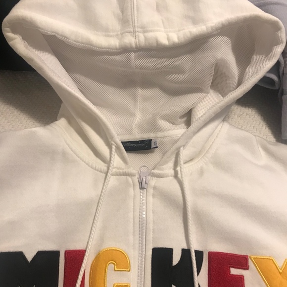 Disneyland Paris Mickey hoodie women 2X white embroidery cotton spell out Mickey - Picture 4 of 14